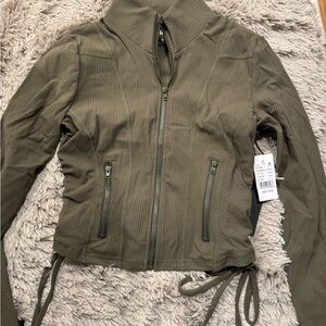 Olive Green Ribbed Utility Jacket for Women